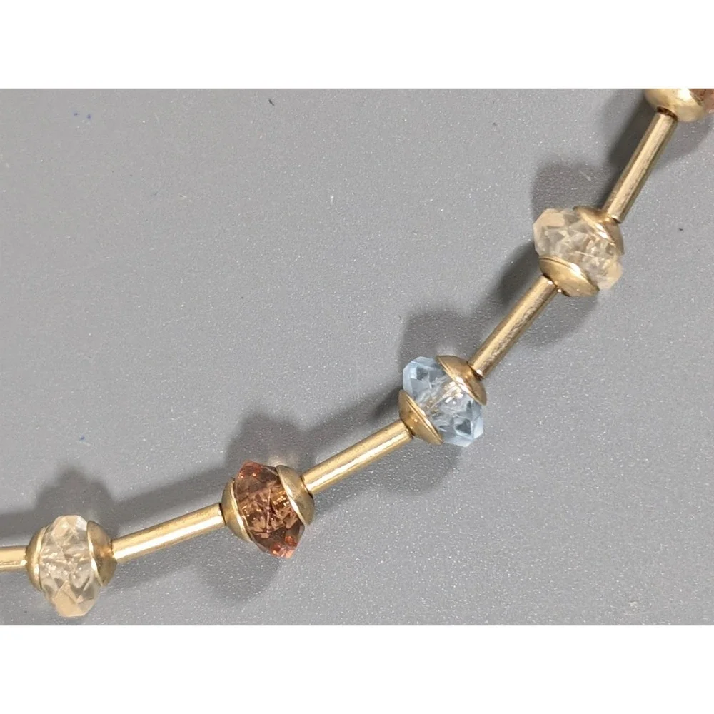 Blue Champagne Bead Dainty Gold Tone Chain Necklace 17